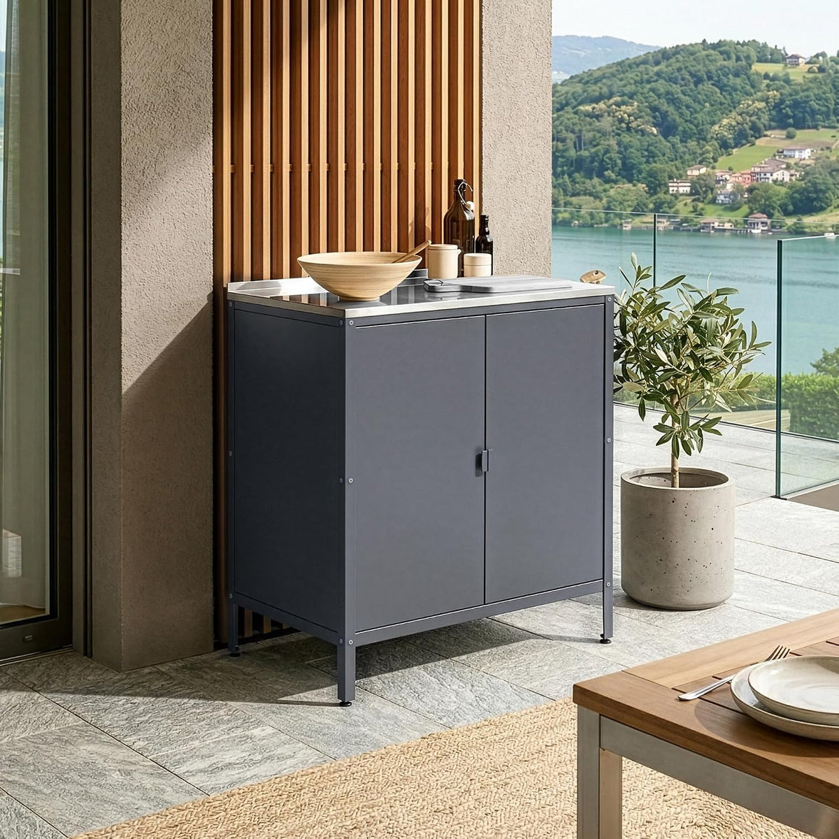 casa.pro Schränke, 92x80x50 cm, Dunkelgrau, Outdoor Schrank Bolognano Gartenschrank Balkonschrank Spind, matt