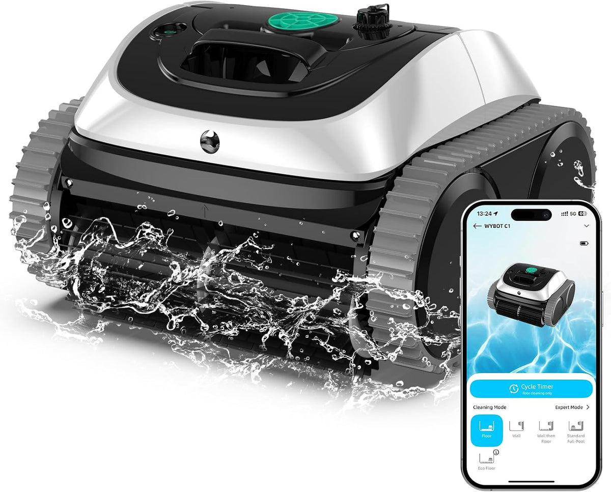 WYBOT Poolroboter, Weiß, C1 mit Akku Intelligente Routenplanung, Vollautomatisch Poolreiniger Boden, Wasserlinie