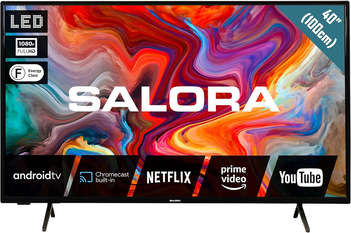 SALORA Fernseher, 40 Zoll, Schwarz, Smart TV, Smart TV, Android mit 40-Zoll Full-HD LED-Display, HDR10 & HLG, WLAN