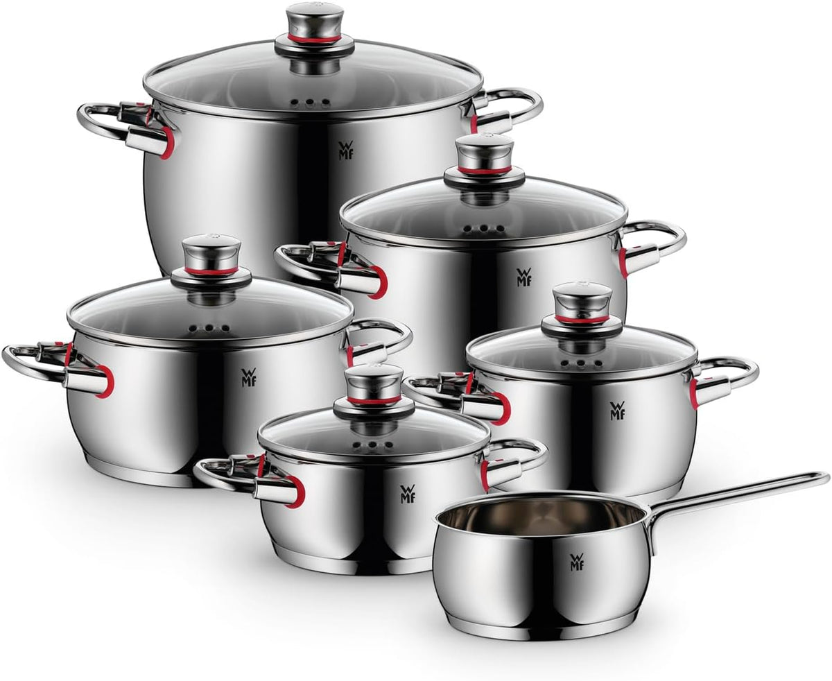 Topf-Set WMF Inspiration Induktion Kochtopf Set mit Glasdeckel Gasherd, Silber/Rot