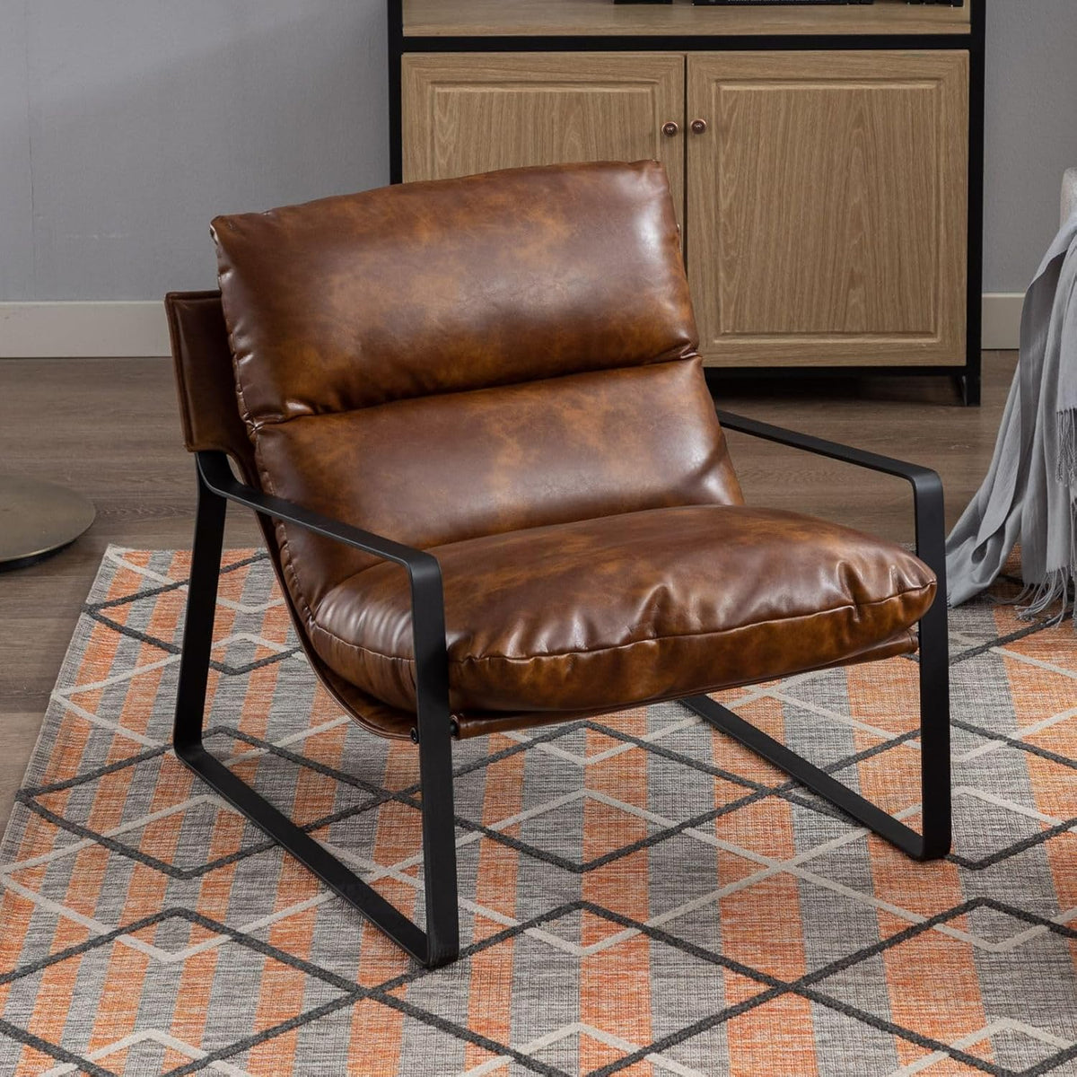 chairus Schreibtisch, PU Leder + Schwamm + Metallbeinen, Braun, Loungesessel PU Leder Armlehnen Gepolstert Modern