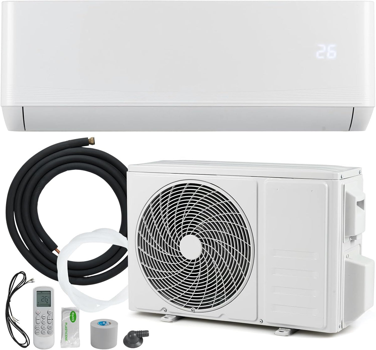 GOPLUS Split-Klimaanlage, 3,4 kW, 70 m, Metall, Aluminium, Kupfer, ABS, Weiß
