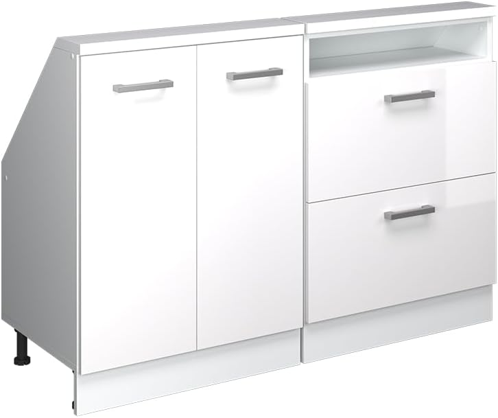 Vicco Aufbewahrungsschränke, Braun, Dachschrägenschrank-Set Rion, Weiß Hochglanz/Weiß