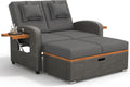 Sofa Dolamaní, Grau, Sonneninsel Outdoor Wetterfest mit Verstellbare Rückenlehne, Doppel Sonnenliege Rattan, Stauraum Fußhocker