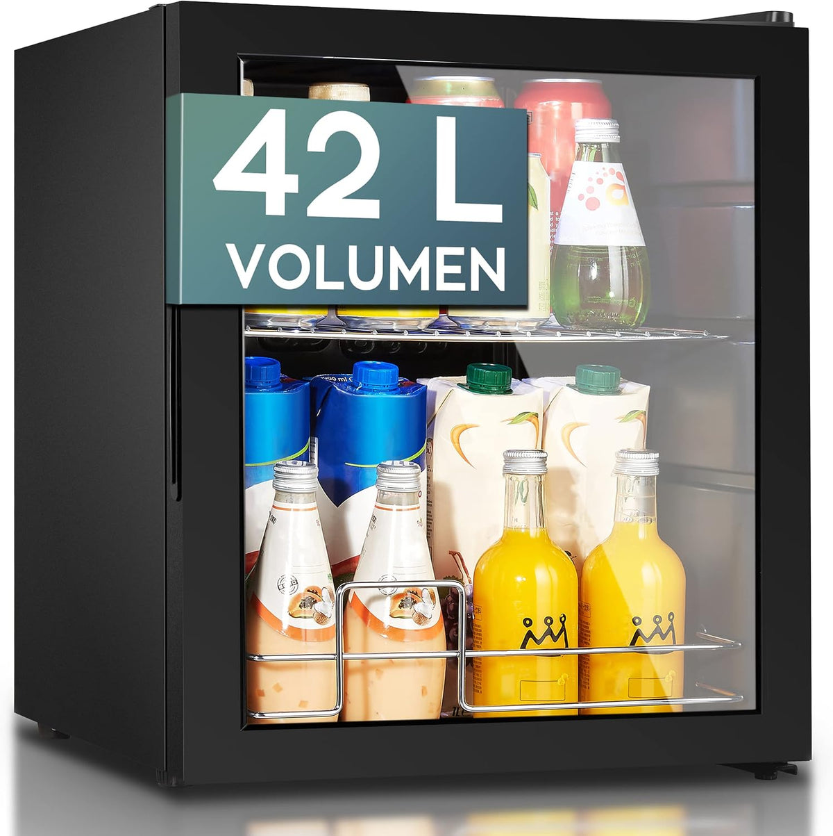 Heinrich´s Getränkekühlschrank, 42Liter, 40 dB, Weiß, Mini Kühlschrank mit Glastür kompakt und leise:, LED-Innenraumbeleuchtung