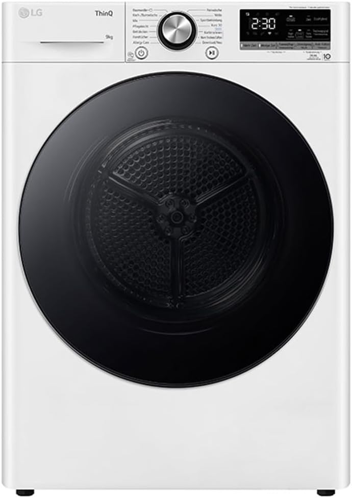 LG Wäschetrockner, 9 kg, Weiß/Schwarz, Electronics RT90V9 W Wärmepumpen-Trockner, Weiß