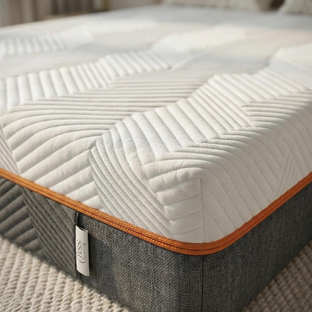BSS BEDDING Matratze, 140x200 cm, 22 cm, Weiß/Grau/Orange, Kaltschaum, hoch, H3 H4 mittelfest, 7-Zonen Memory Foam