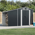 ShGaxin Gerätehaus, 277x192,5x179 cm, Anthrazit, Verzinkter Stahl, Gartenhaus, Fahrradgarage, Gartenhütte, Geräte Schuppen