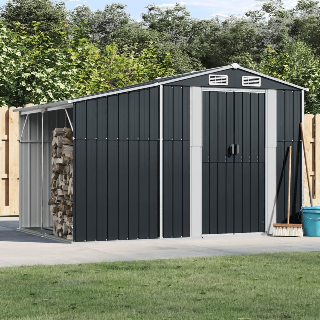 ShGaxin Gerätehaus, 277x192,5x179 cm, Anthrazit, Verzinkter Stahl, Gartenhaus, Fahrradgarage, Gartenhütte, Geräte Schuppen