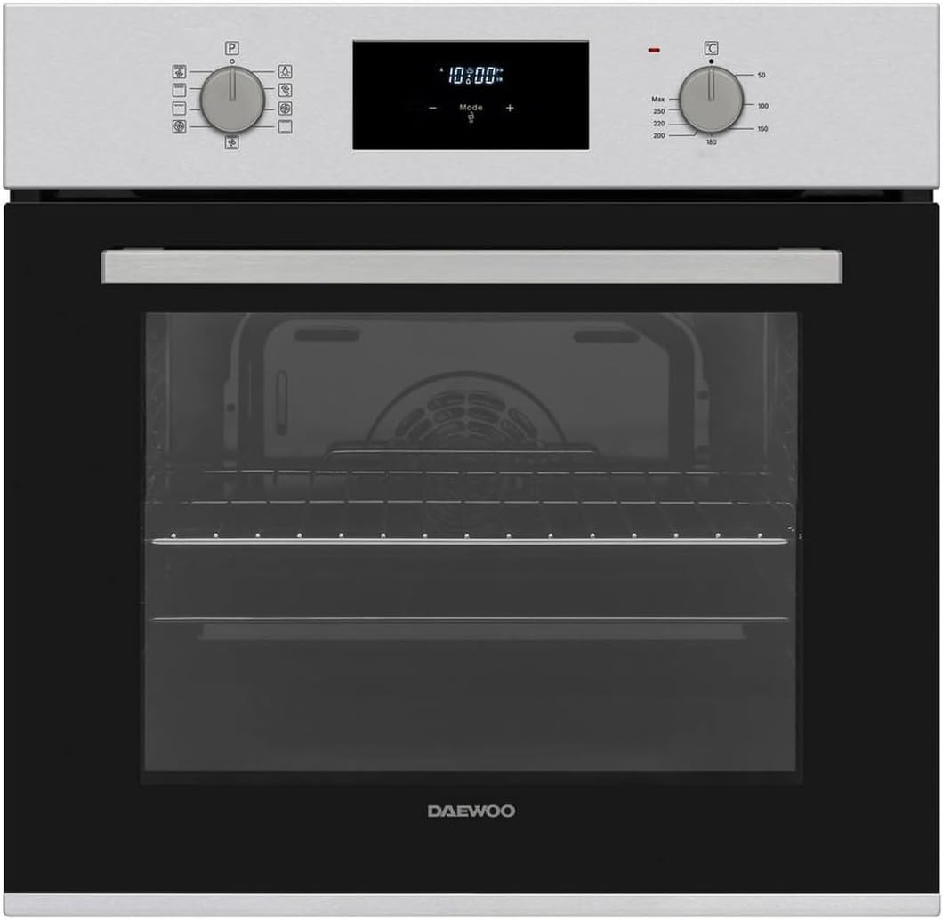 Daewoo Backofen, 60 cm, 69 l, Schwarz/Silber, Einbau-, Heißluft, 9 Funktionen, Pizza-Funktion, AntiFingerPrint Oberfläche