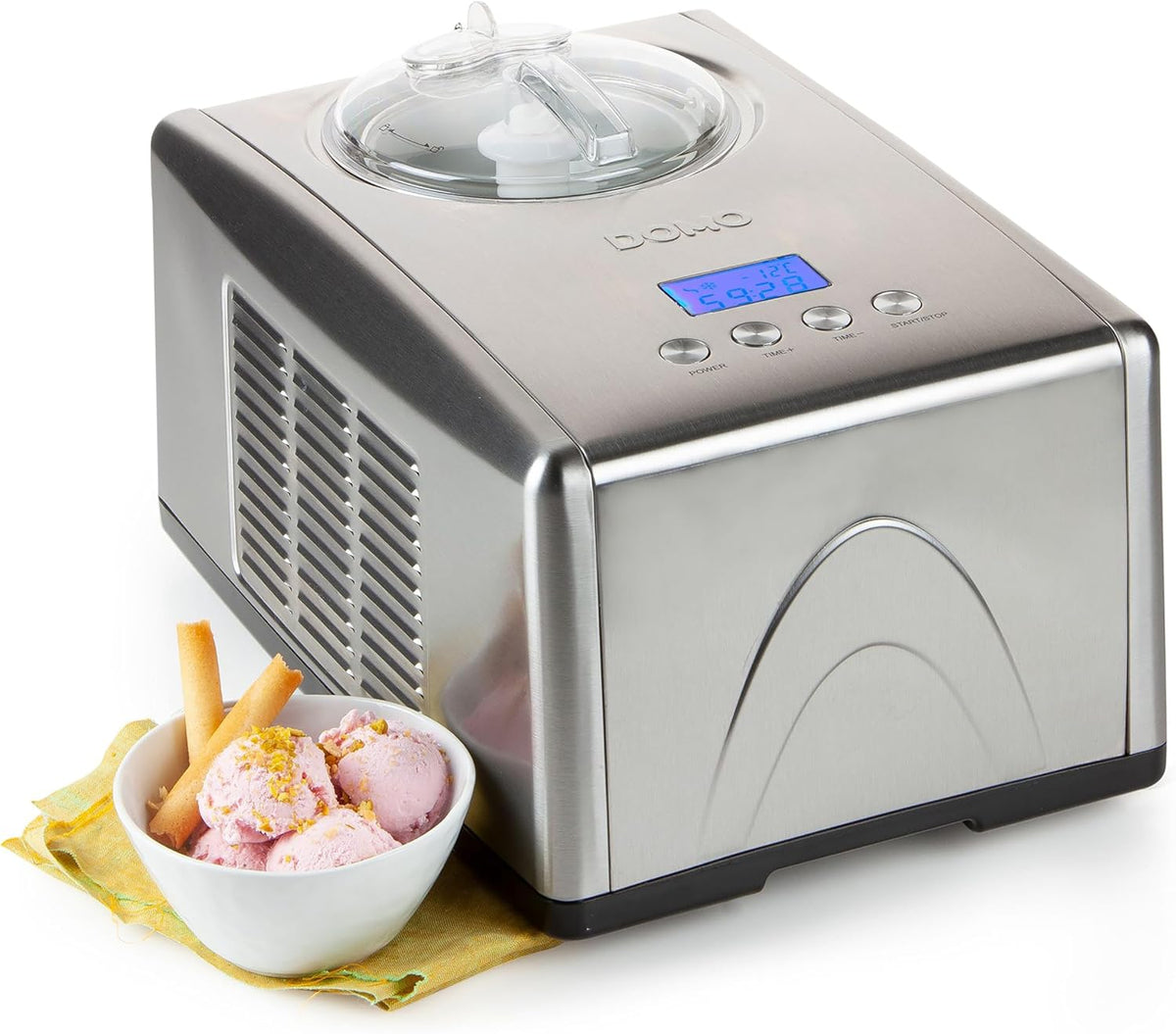 DOMO Eismaschine, 1,5 L, Schwarz, mit Kompressor, Eis in 60 Minuten