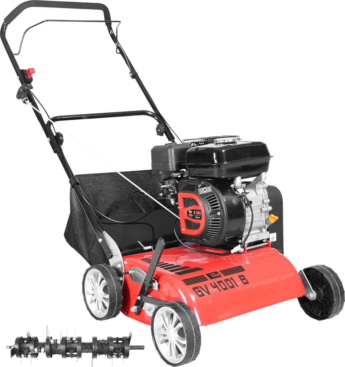 Güde Rasenmäher, 580 V, 40 cm, 30l, Schwarz/Rot, Motor-Vertikutierer GV 4001 B (4-Takt Power-Engine S, Motorleistung: 3