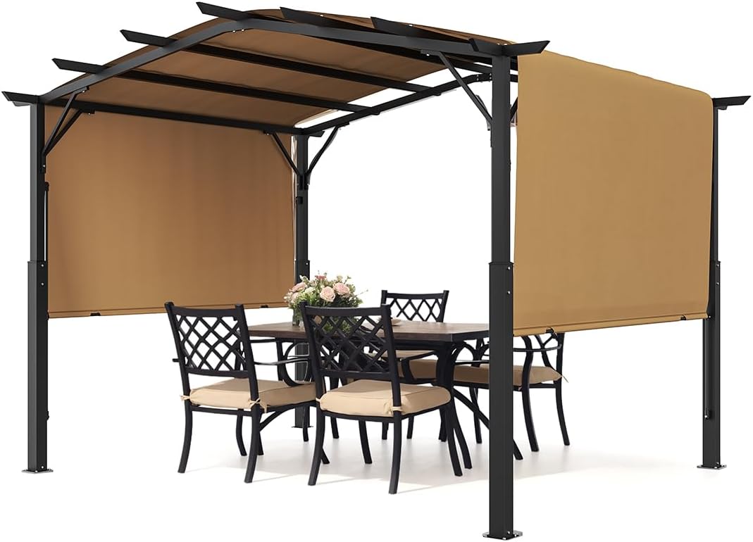 VEVOR Pavillon, Schwarz/Braun, Pergola 3x3 m, Garten mit gewölbter Oberseite, Überdachung mit Schiebedach, großer Terrassen