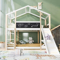 USEBEM Bett, Weiß/Natur, Baumhaus Kinder 90 x 200 mit 3 Treppe & Rutsche, Hoch für 2 Kinder mit Rutsche und Lattenrost