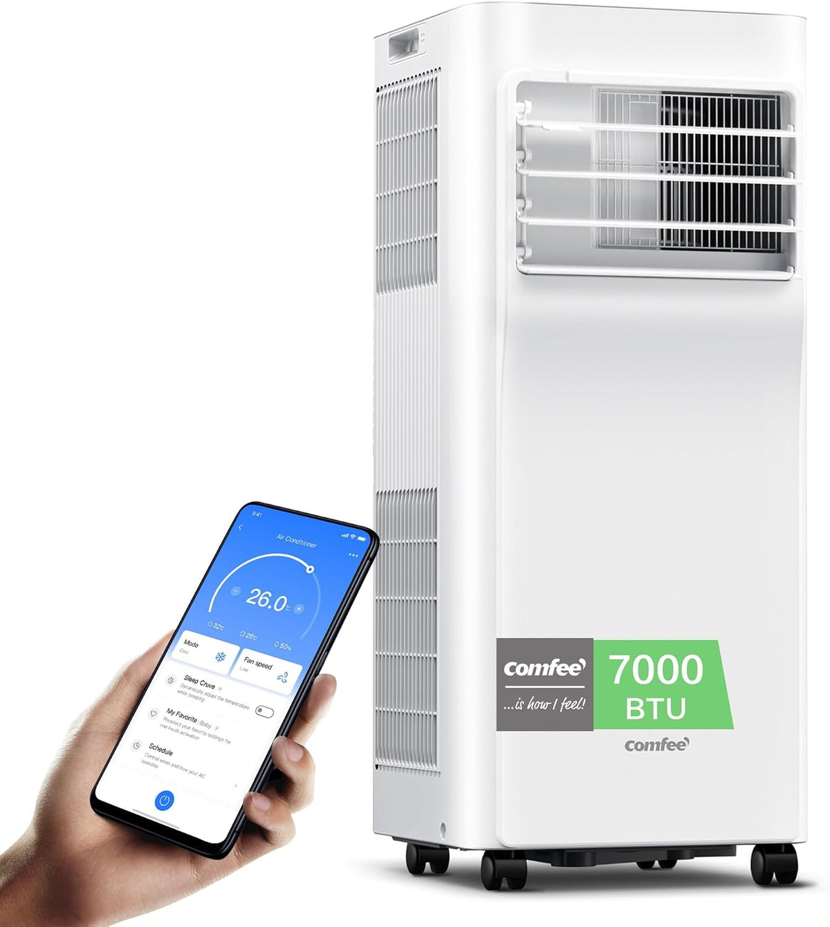 Comfee Klimaanlage, 2,0 kW, 68m, Weiß, Mobiles Klimagerät Breezy Cool Pro 2.0, 7000 BTU, Kühlen&Ventilieren&Entfeuchten