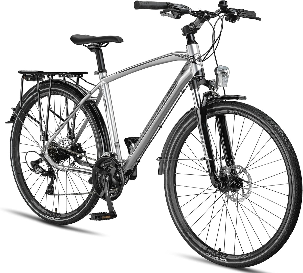 Licorne Bike Mountainbike, 28 Zoll, Silber/Schwarz, Touring Trekking in Aluminium Scheibenbremse, Mädchen