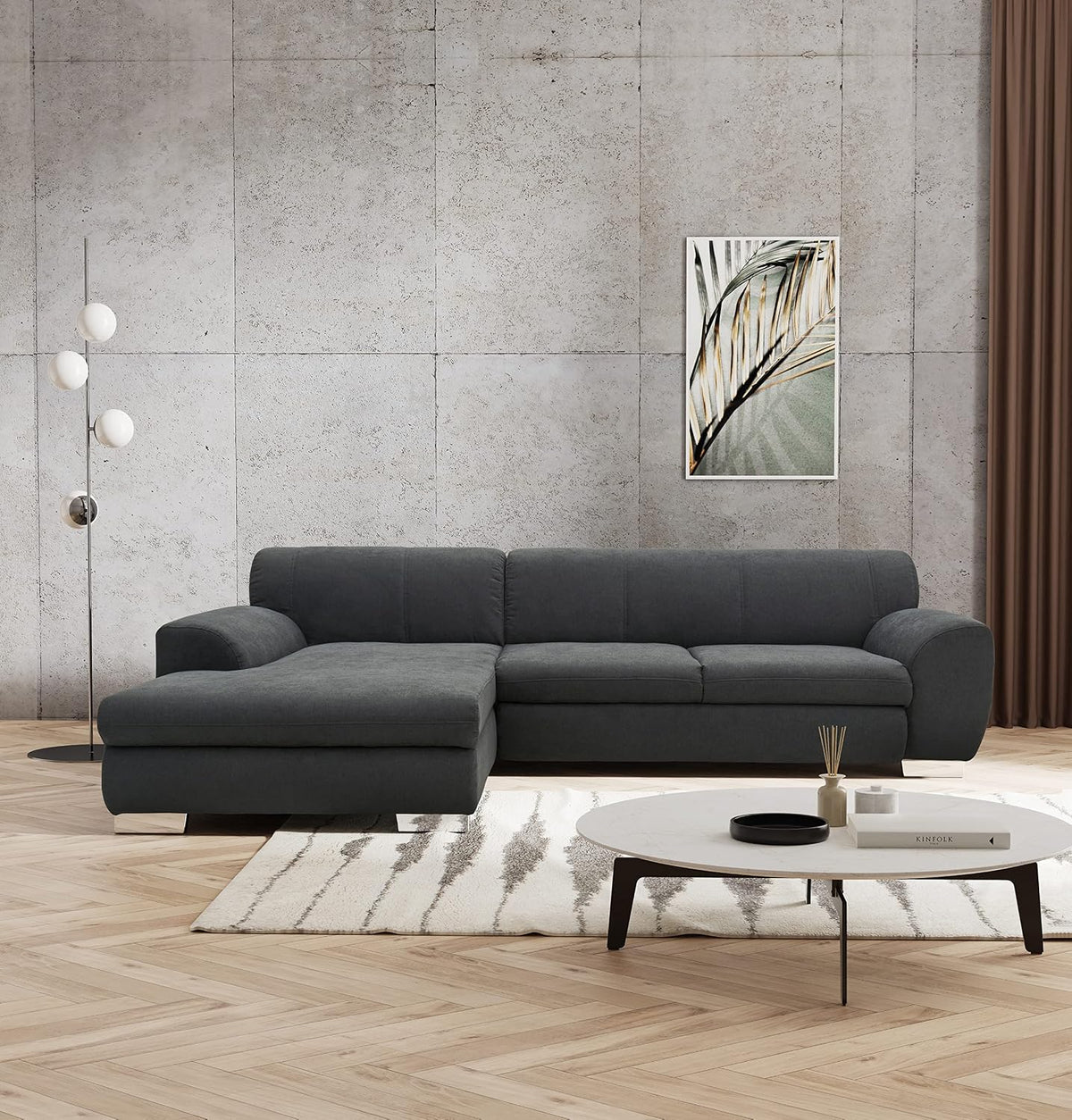 Sofa DOMO. collection, 277 x 156 x 78 cm, grau, Eck Nika, in L-Form, Eckgarnitur, moderne Polsterecke, Eckcouch
