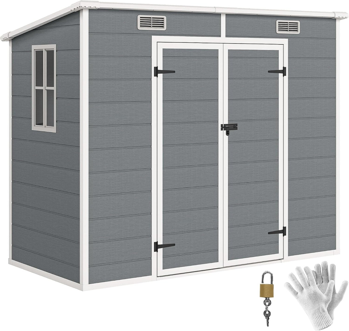 Gerätehaus Tidyard, 3 m, Grau, Gartenhaus Kunststoff 2 4x1 mit Boden und Fenster