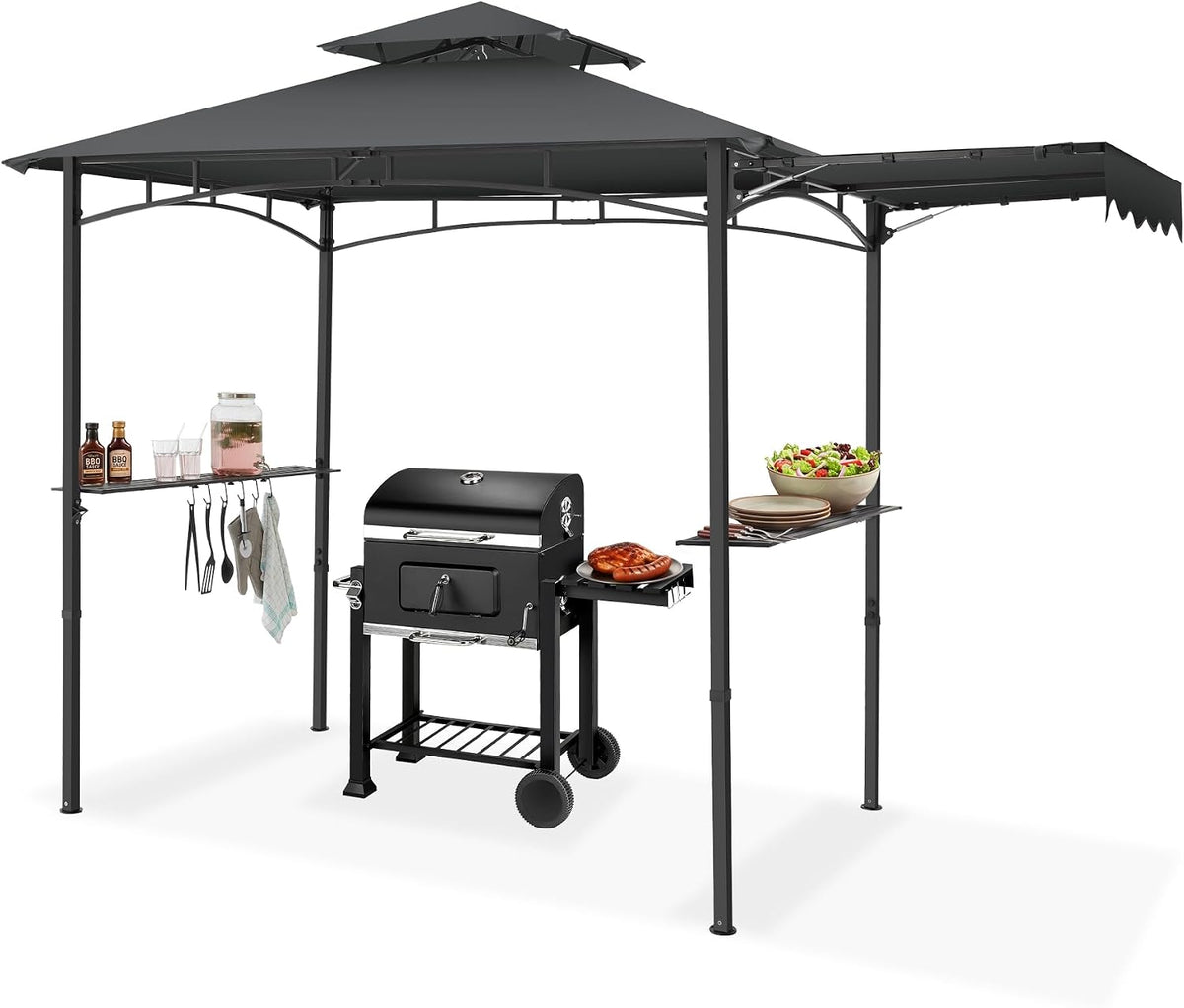 TecTake Pavillon, 316 x 150 x 250 cm, pulverbeschichteter Stahl, Polypropylen, 100 % Polyester mit Polyamidbeschichtung, Edelstahl, anthrazit
