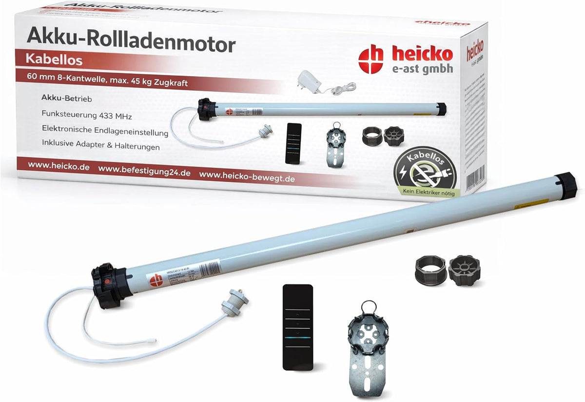 h Fenster, 60 mm, 45 kg, Grau, eicko Akku Rollladenmotor 20 Nm für 8-Kantwelle, Funk Ro rmotor mit elektronisc einstellbaren Endlagen