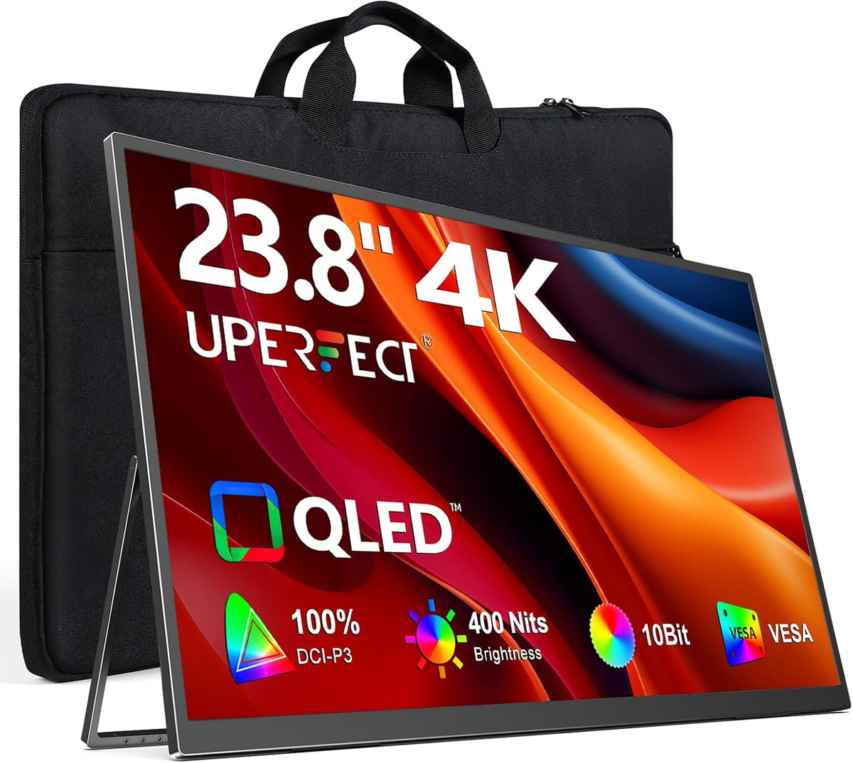 UPERFECT Monitor, Schwarz, Portable 4K 24' QLED, 400 Nits 145% sRGB Großer