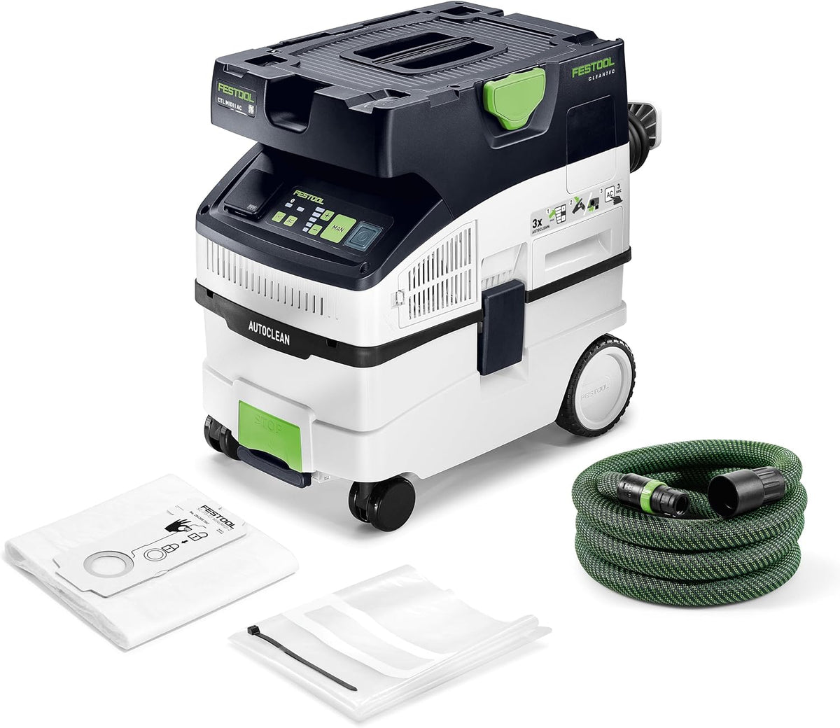 Festool Dunstabzugshaube, Schwarz/Weiß/Grün, CTL MIDI I AC Absaugmobil CLEANTEC, AUTOCLEAN, Bluetooth, Automatik-Steckdose