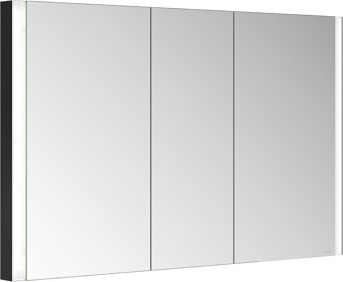 Keuco Spiegelschränke, 120 cm, schwarz, Spiegelschrank Royal Linde mit 3 Türen, Einbau, dimmbar, Made in Germany