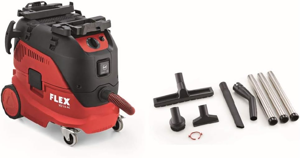 FLEX Staubsauger, 7,5 m, 33 L, 30 l, Rot, VCE AC-Set Sicherheitssauger mit automatischer, Klasse L, 1200 Watt, Kabellänge