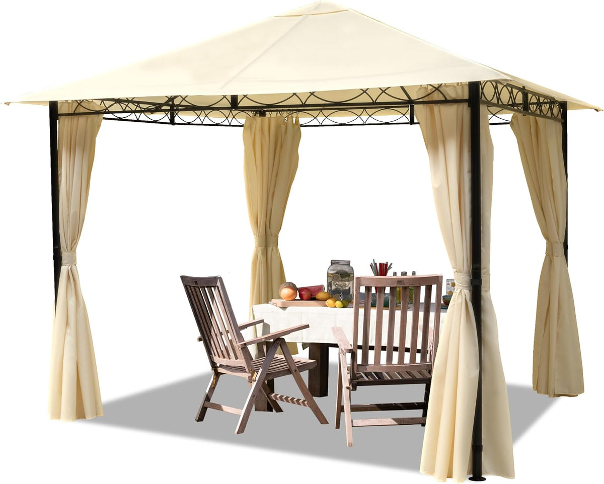TOOLPORT Pavillon, Creme, Garten 3x3 m - Dachplane ca. 180 g/m² - mit 4 Seitenteilen