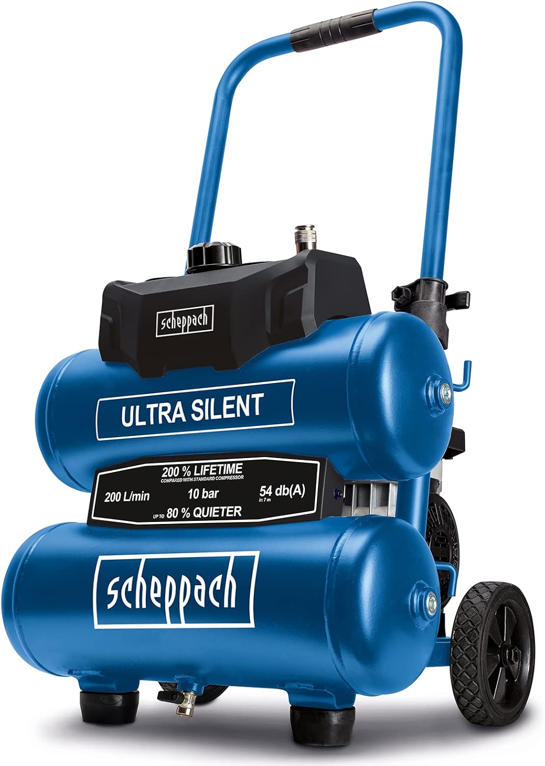Scheppach Kompressor, Schwarz, HC20Si-Twin Ultra-Silent Leise Druckluft Doppeltank