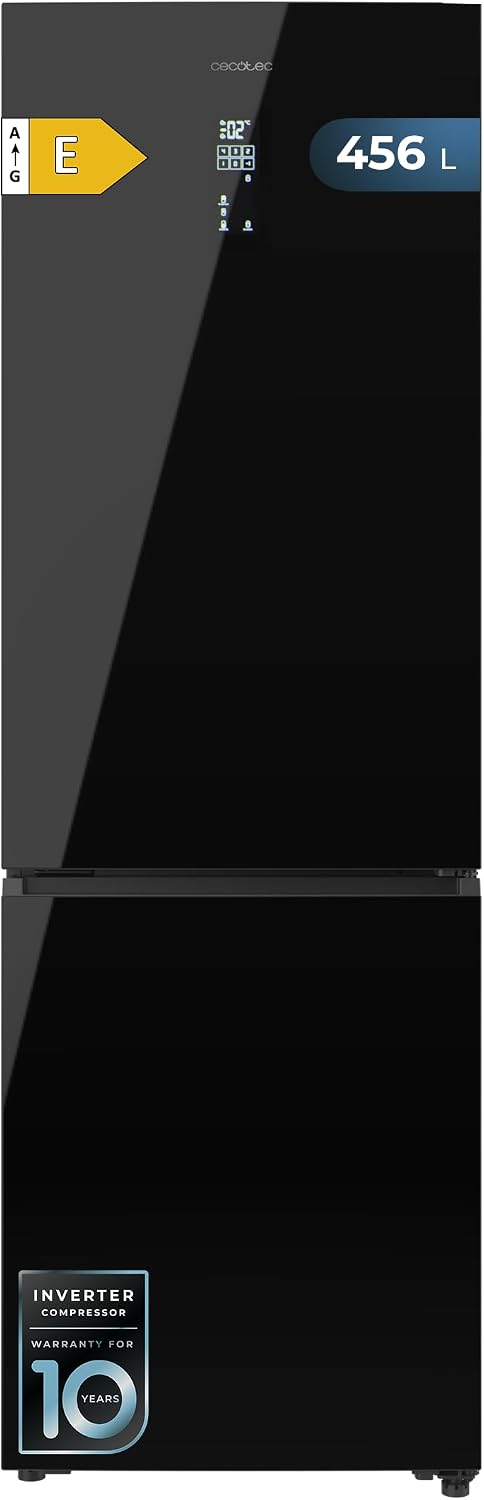 Cecotec Kühlschrank, 59,5 cm, 201 cm, 456 L, Schwarz, Höhe und Breite, MAX INSIDE mit VIP-Technik, Inverter Plus Kompressor und Glasablagen