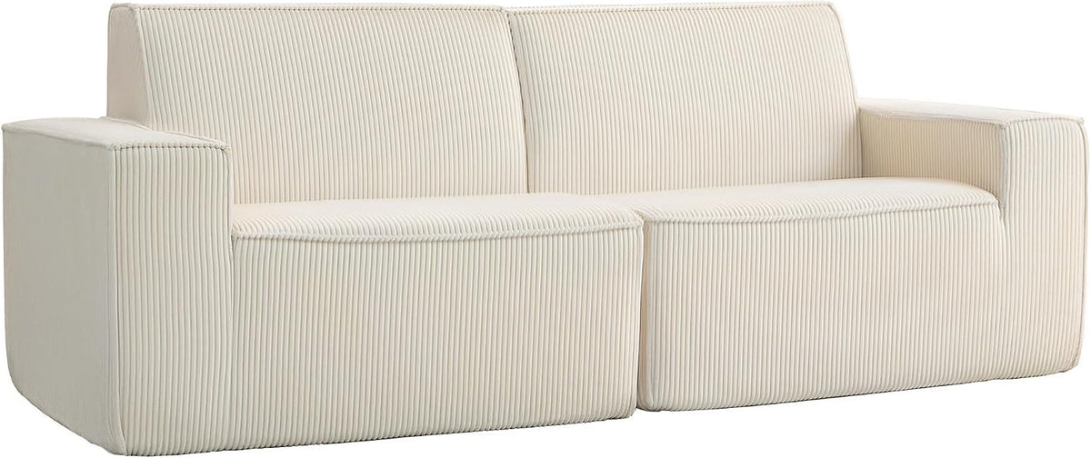 HOMCOM Sofa, 230 cm, Beige, 3-Sitzer- aus Cord, modernes mit gepolsterter Sitzfläche und Armlehnen, vollständig komprimiert