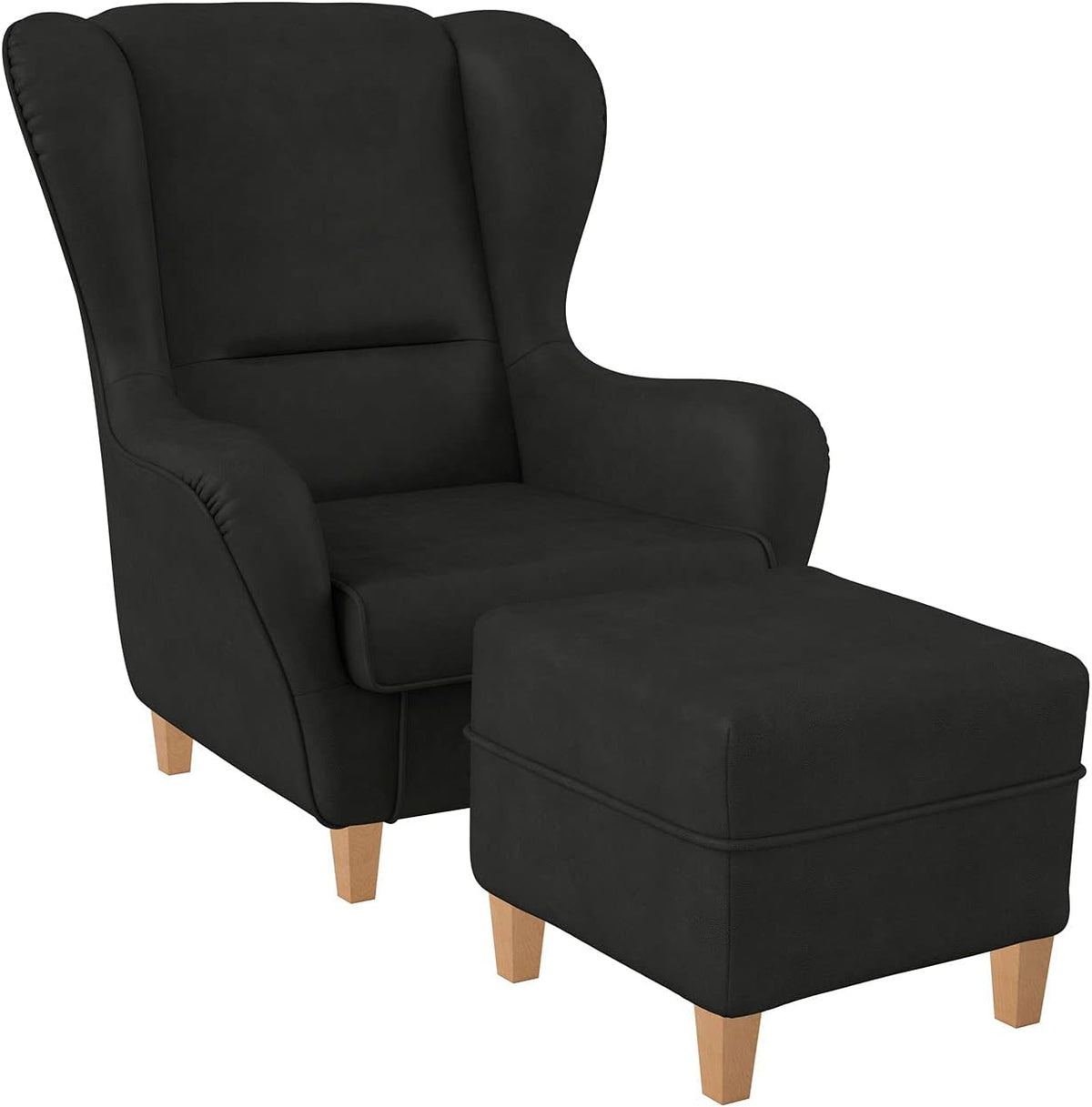 Supellex Relaxsessel, Anthrazit, Sofia Ohrensessel mit Hocker Milano Kunstleder Buchenholz