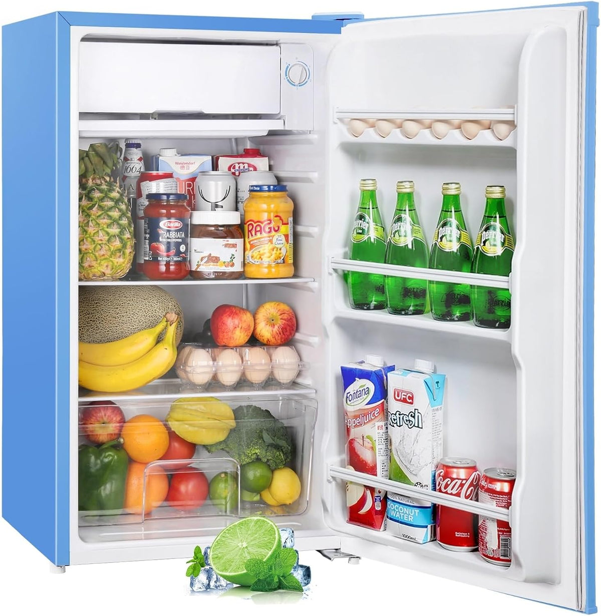 Upstreman Kühlschrank, 41 dB, 91 L, Blau, Kleiner mit Schnellkühlfach, 5 Temperaturstufen (0-10℃), Energieeffizient