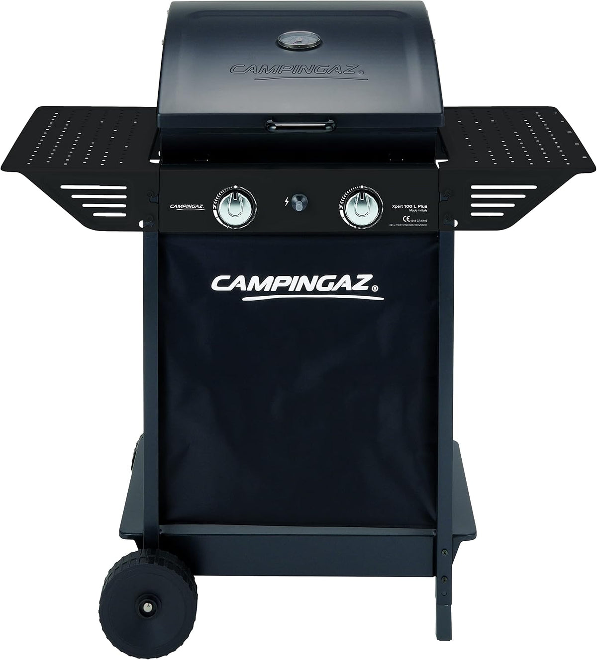 Campingaz Herd, 7,1 kW, 2,1 kW, Schwarz, Xpert 100 LS Plus Rocky Gasgrill aus Lavastein, BBQ-Wagen mit 2 Brennern und 1 Seitenbrenner