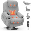 BareTay Relaxsessel, Grau, für ältere Menschen, Power-Liegestuhl mit Massage und Wärme, verlängerte Fußstütze, Typ C + USB-Anschlüsse