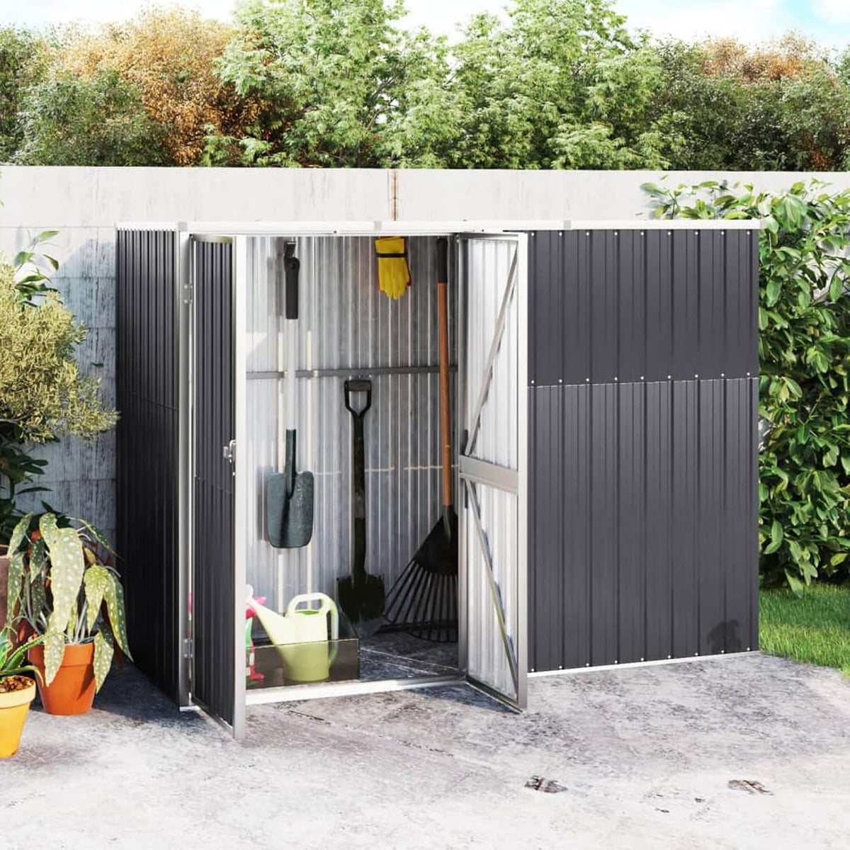 Gerätehaus Susany, 225x89x161 cm, Verzinkter Stahl, Metall, Anthrazit, Verzinkter Stahl Gartengeräte Aufbewahrung großes Stauraum