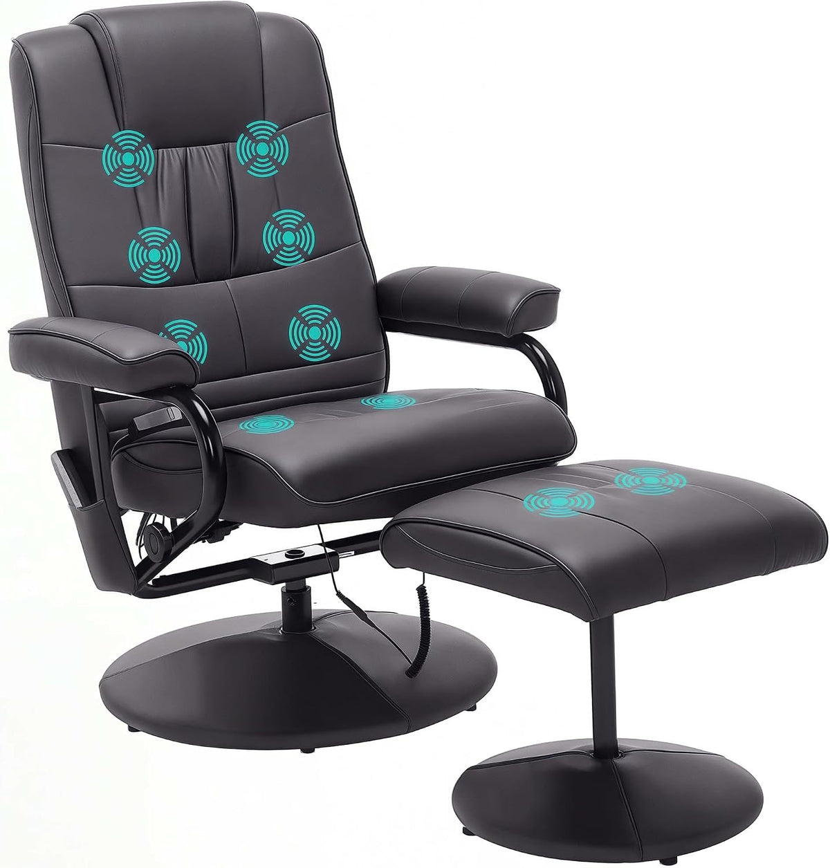 HOMCOM Relaxsessel, Braun, mit Hocker, 360°drehbarer Fernsehsessel mit Massage, Liegefunktion, Massagesessel mit Seitentasche