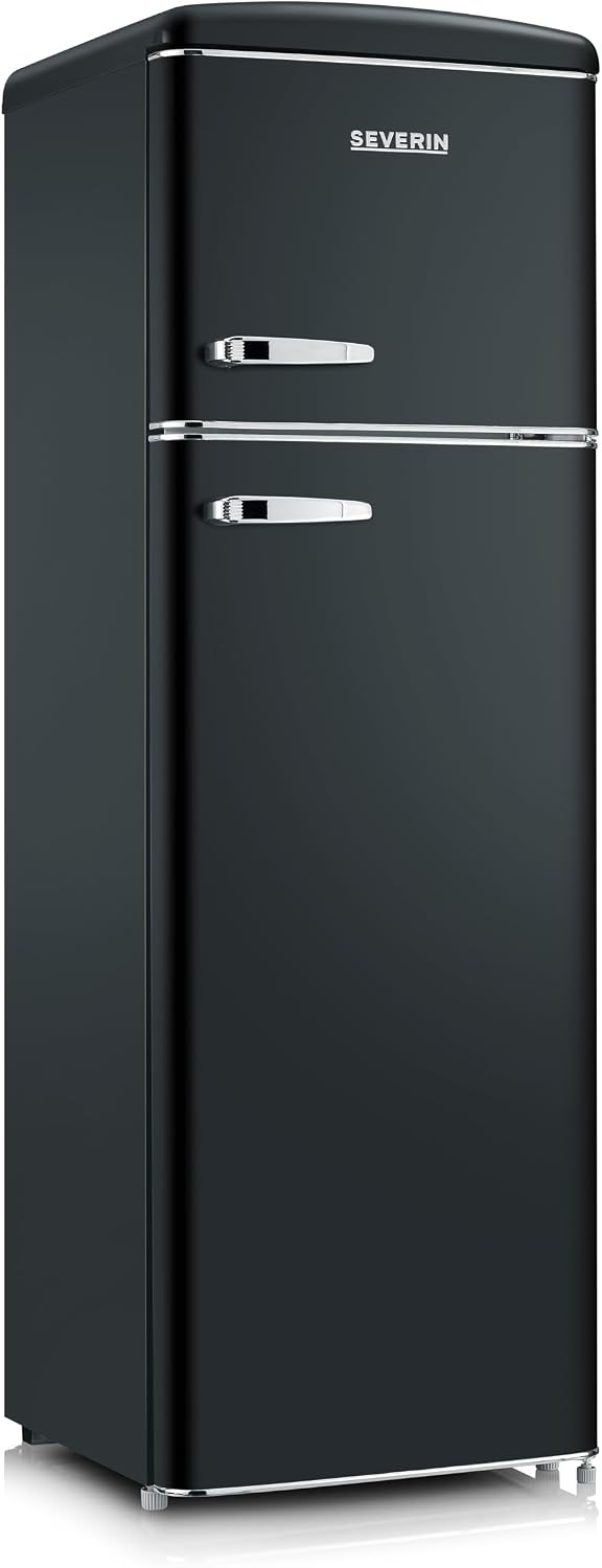 SEVERIN Kühlschrank, 246 L, 39 dB, rot, Retro Kühl- & Gefrierkombination, im Retro-Design mit Chrom-Applikationen