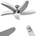 HOFSTEIN Deckenventilator, Silber, moderner Morino aus Metall/Holz/Glas in Nickel-matt/, Deckenlampe mit Ventilator inkl. Fernbedienung in 3 Stufen