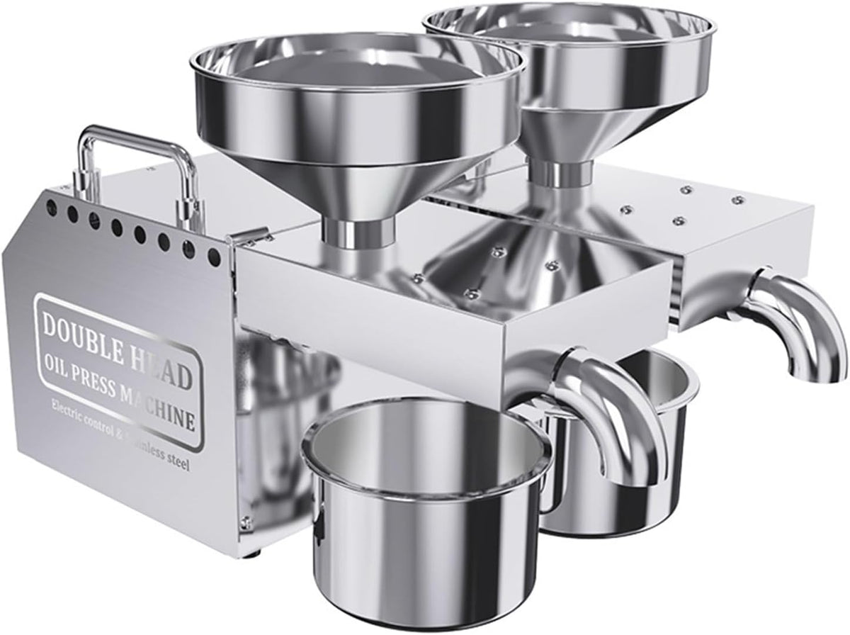 PAHION Saft- & Zitruspressen, Silber, Doppelkopf-Ölpresse Automatische Elektrische Ölpresse, Erdnuss-, Sesam-, Raps- Und Walnussöl