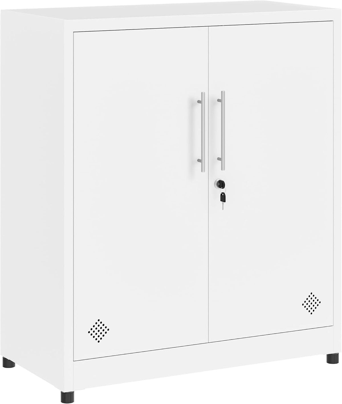YITAHOME Sideboard, Natur, 2-türige Aufbewahrungsschränke, Metall-Aktenschränke mit Schlüssel, Aufbewahrungsschrank mit 2 verstellbaren Regalen