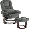 M MCombo Relaxsessel, 120 Kg, Grau, mit Liegefunktion, Lesesessel, 360°Drehbarer Fernsehsessel, mit Hocker, mit Kissen & Seitentasche
