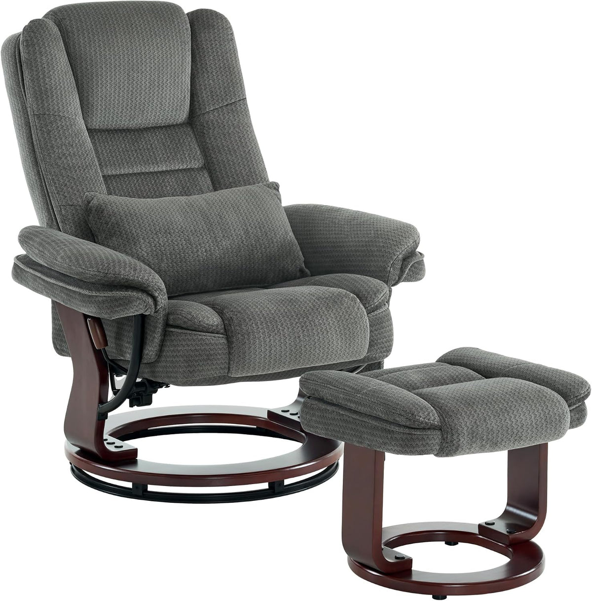 M MCombo Relaxsessel, 120 Kg, Grau, mit Liegefunktion, Lesesessel, 360°Drehbarer Fernsehsessel, mit Hocker, mit Kissen & Seitentasche