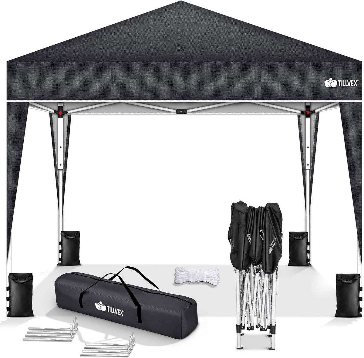 tillvex Pavillon, Weiß, 3x3m Wasserdicht + 4X Sandsäcke, Stabil & Winterfest