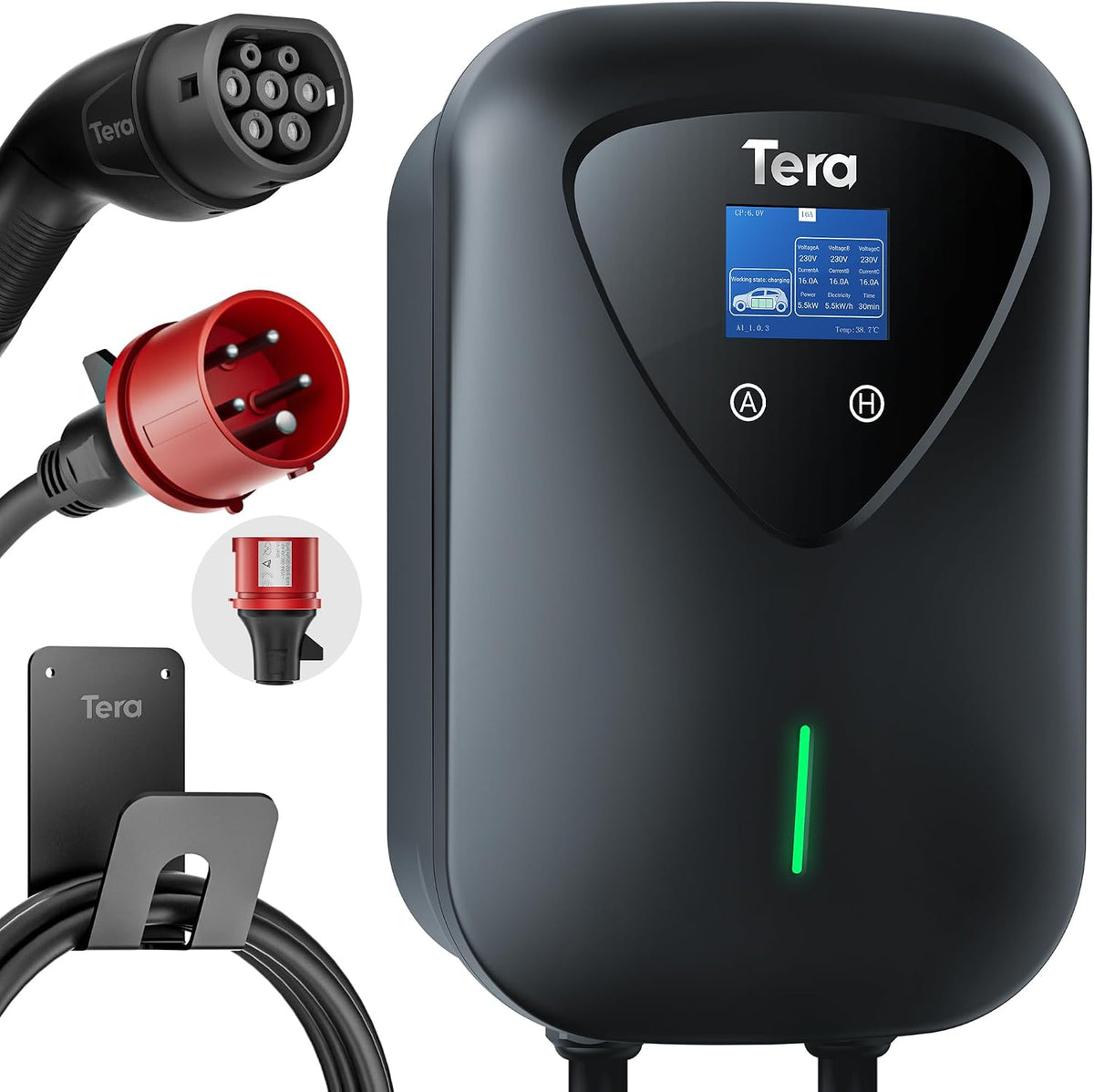 Tera Ladestationen, 11KW, 6,5m, Schwarz, EV Ladegerät Typ 2 Heim-Ladestation Wallbox Ladekabel