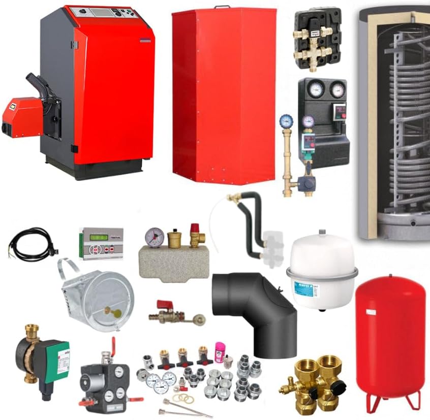 ThermoFlux Pelletheizungen, 24 kW, Rot/Schwarz/Weiß/Gold/Schwarz, ATMOS Pelletkessel, Komplettset 5