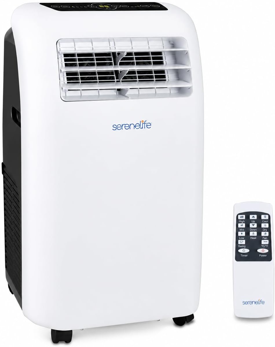 SereneLife Klimaanlage, 3,5 kW, 42 dB, 37 m, Weiß/Schwarz, Mobile 12000 BTU, mit Heizfunktion, Für Zimmer bis ²