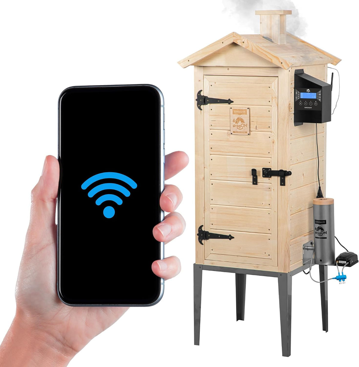 BROWIN rok zał. 1979 Outdoor-Grill, Braun, Elektrischer, modularer Holz-Smoker mit Wi-Fi dragON Wood 330346 IQ100
