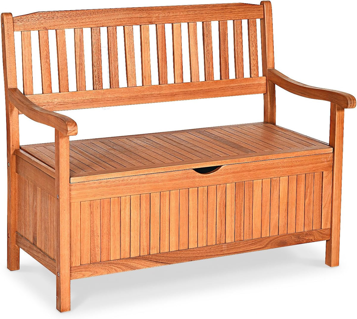 GIANTEX Sitzbank, 107x59x90 cm, 360 kg, Holzfarben, Gartenbank Holz mit Stauraum, Truhenbank mit Aufbewahrungsbox
